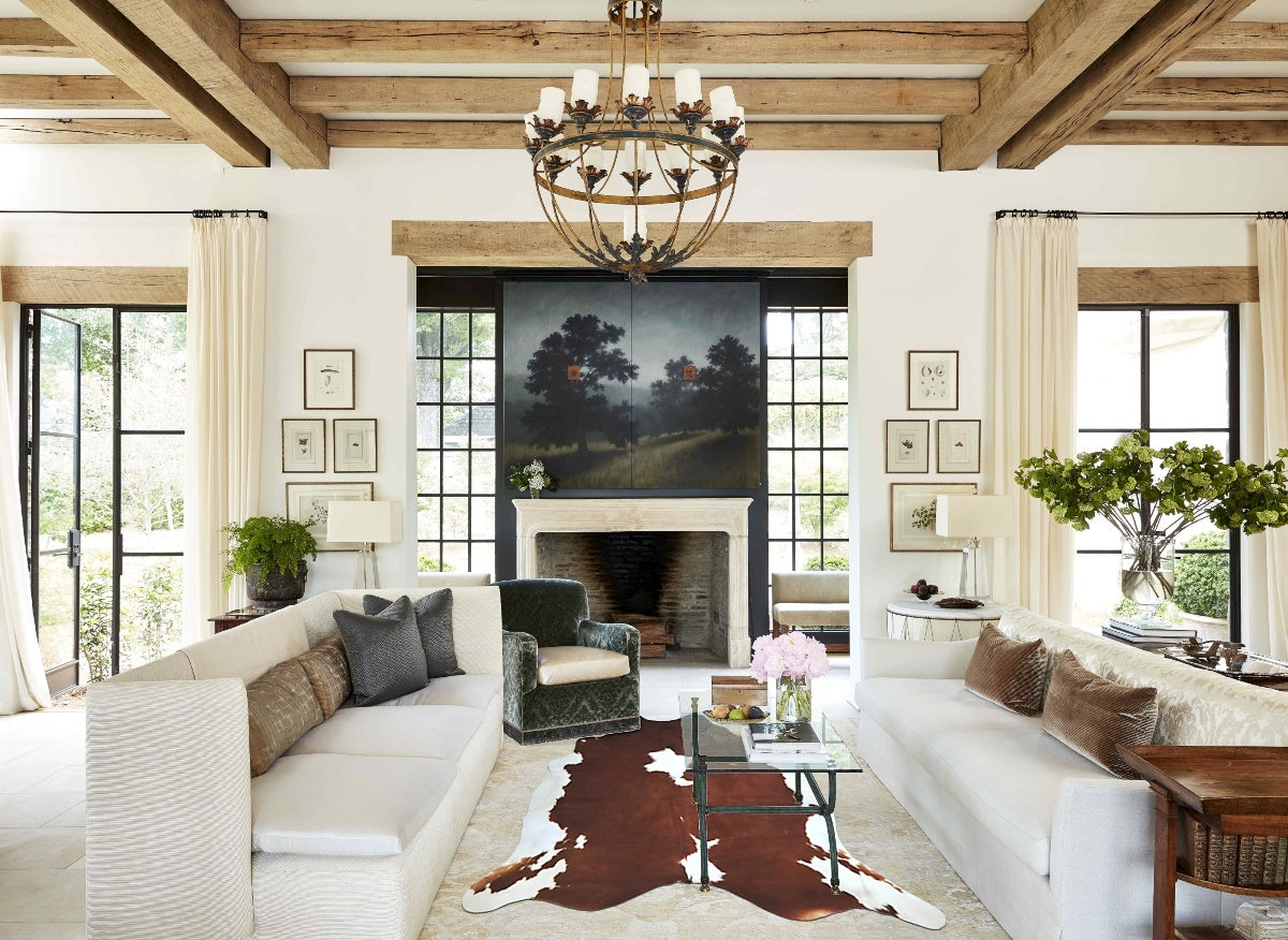 Brown and White XX-Large Brazilian Cowhide Rug 7'4"H x 7'0"W #A43304 by Hudson Hides