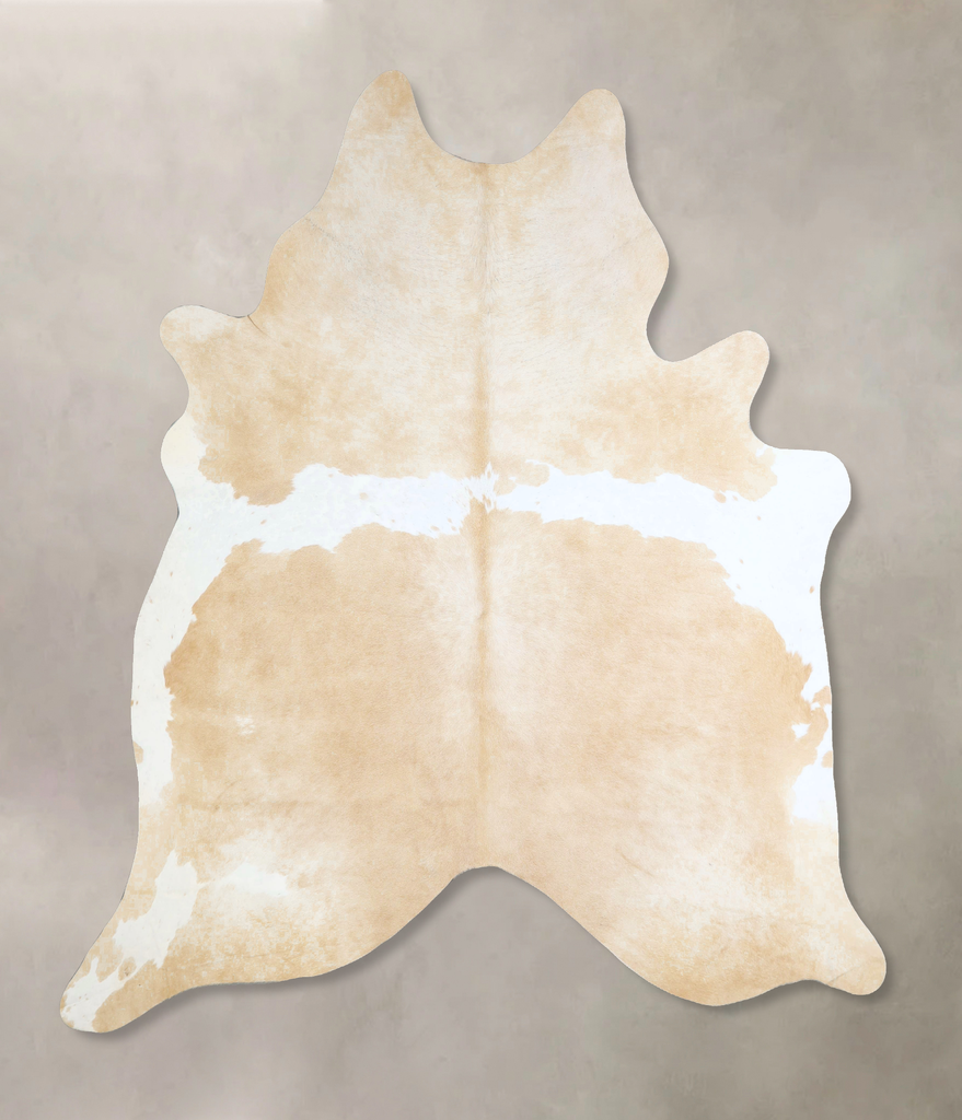 Beige and White X-Large Brazilian Cowhide Rug 7'5"H x 6'4"W #A43327 by Hudson Hides