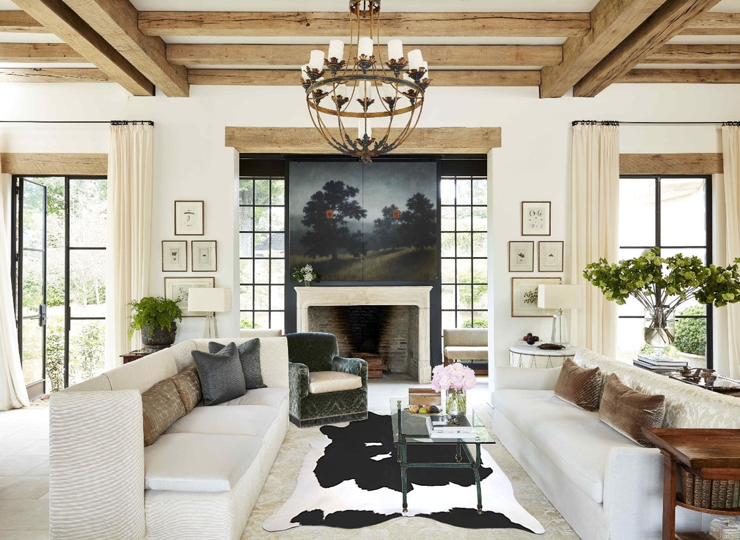Black and White X-Large Brazilian Cowhide Rug 7'4"H x 6'8"W #A43425 by