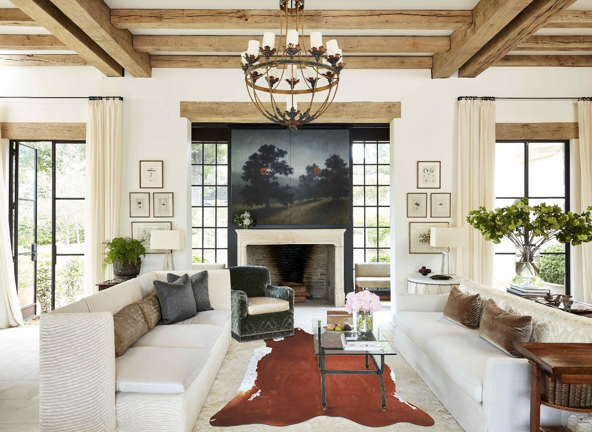 Brown and White Regular X-Large Brazilian Cowhide Rug 7'4"H x 6'10"W #A43502 by Hudson Hides