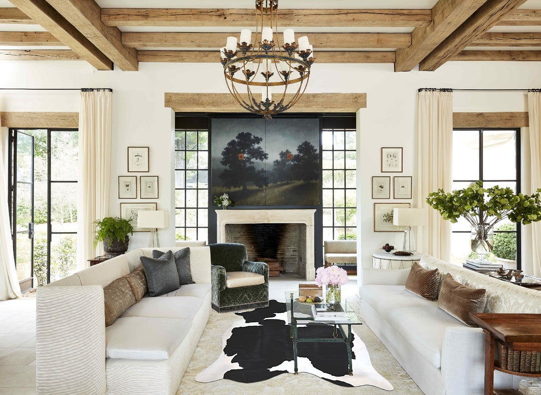 Black and White X-Large Brazilian Cowhide Rug 7'4"H x 6'4"W #A43529 by