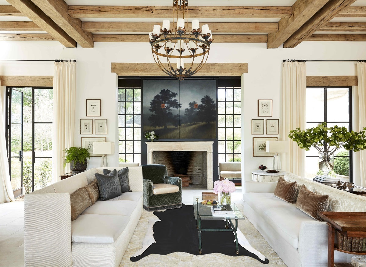 Black and White XX-Large Brazilian Cowhide Rug 7'3"H x 6'11"W #A43738 by Hudson Hides