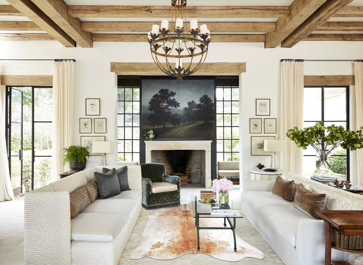 Beige and White X-Large Brazilian Cowhide Rug 7'0"H x 6'10"W #A43978 by Hudson Hides