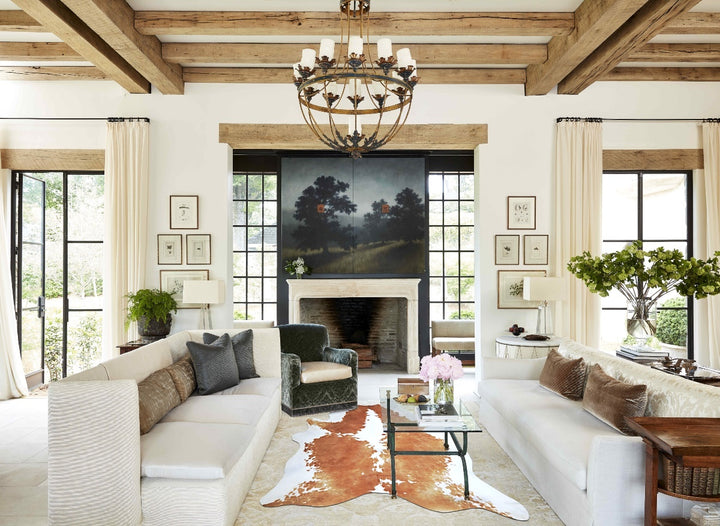 Beige and White XX-Large Brazilian Cowhide Rug 8'0"H x 6'10"W #A43980 by Hudson Hides