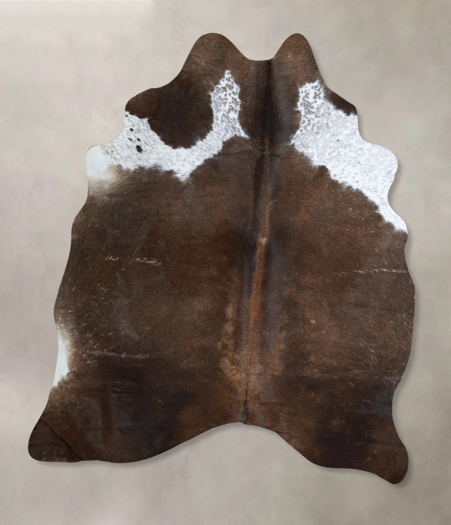 Chocolate and White Large Brazilian Cowhide Rug 6'8"H x 5'8"W #A44007 by Hudson Hides