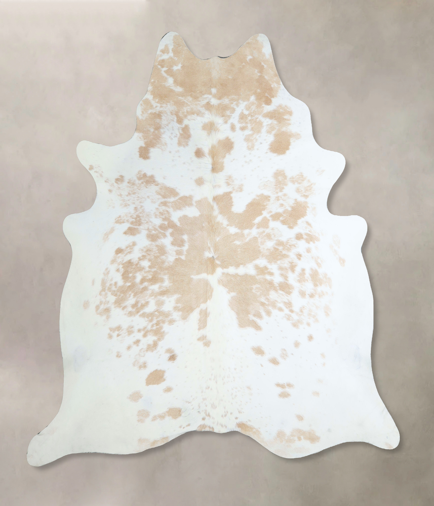 Beige and White X-Large Brazilian Cowhide Rug 7'1"H x 6'8"W #A44123 by Hudson Hides