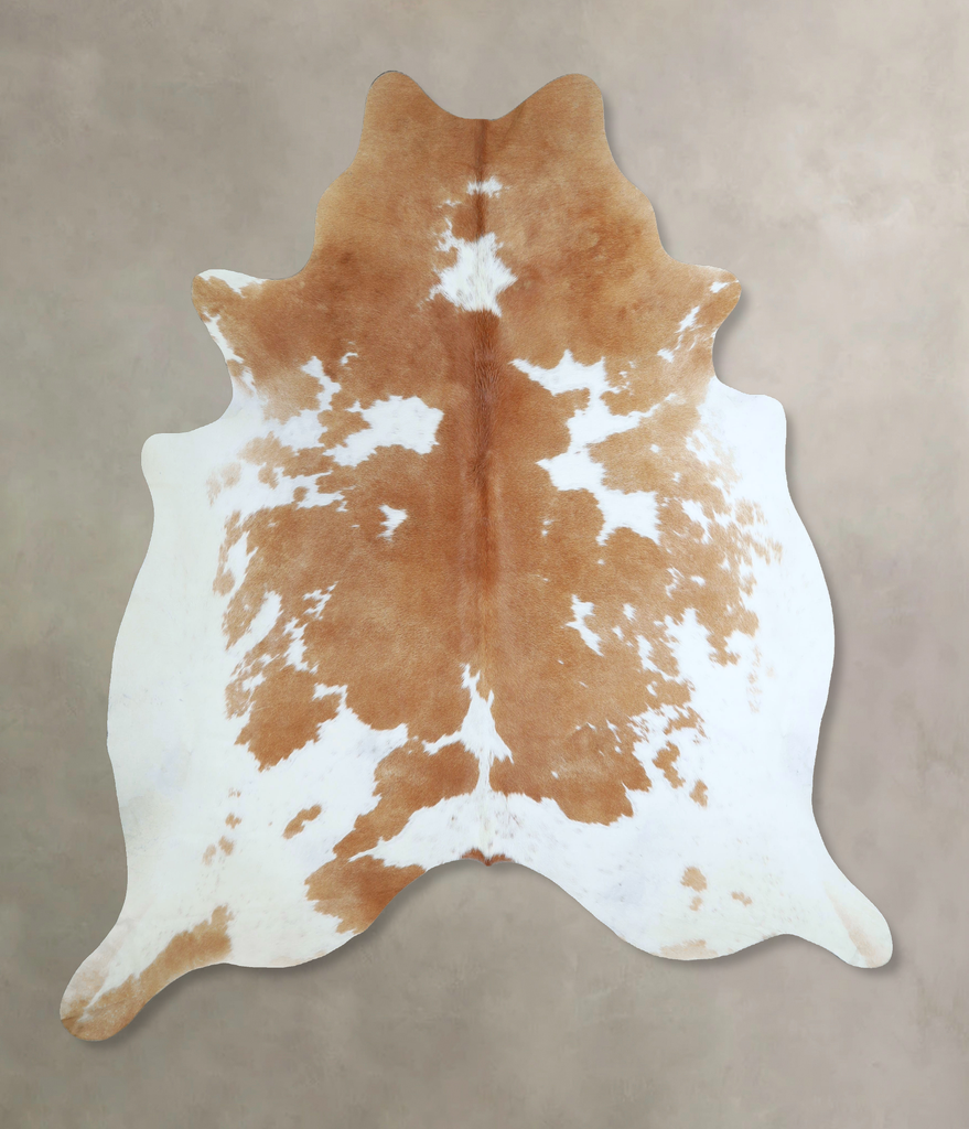 Beige and White X-Large Brazilian Cowhide Rug 7'4"H x 6'7"W #A44128 by Hudson Hides