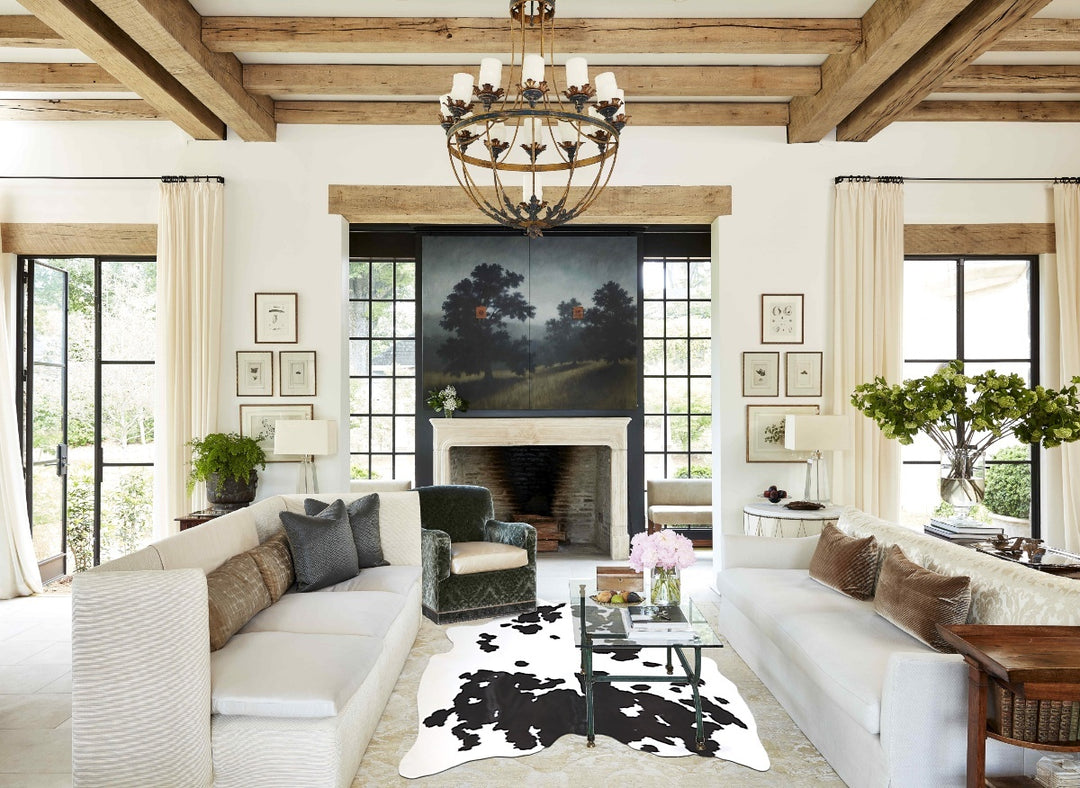 Black and White X-Large Brazilian Cowhide Rug 7'0"H x 6'2"W #A44749 by