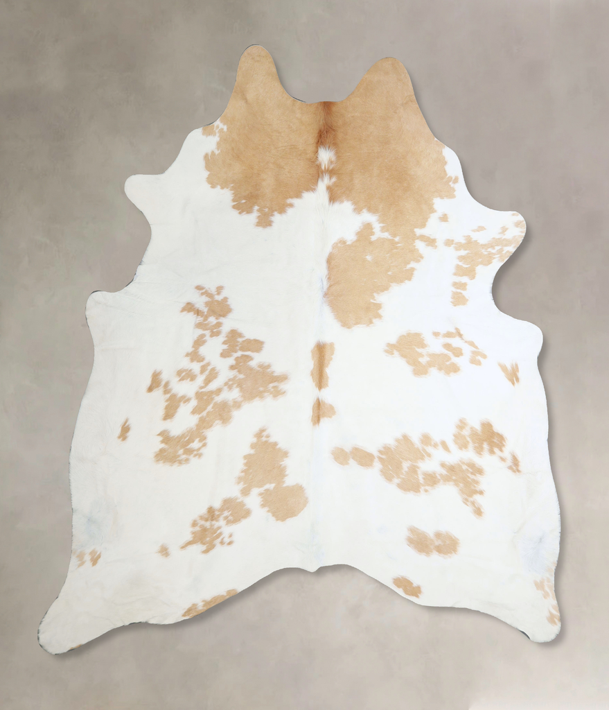 Beige and White X-Large Brazilian Cowhide Rug 7'3"H x 6'8"W #A44961 by Hudson Hides