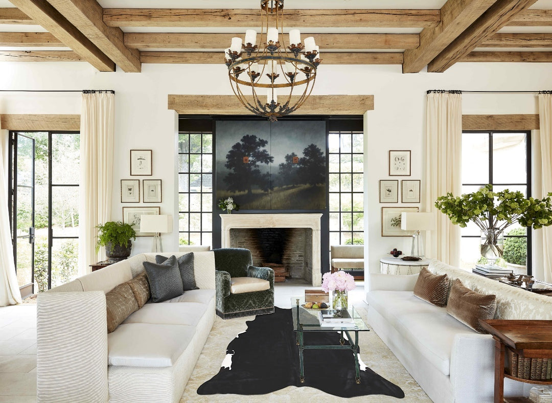 Solid Black X-Large Brazilian Cowhide Rug 7'2"H x 6'2"W #A45073 by Hud