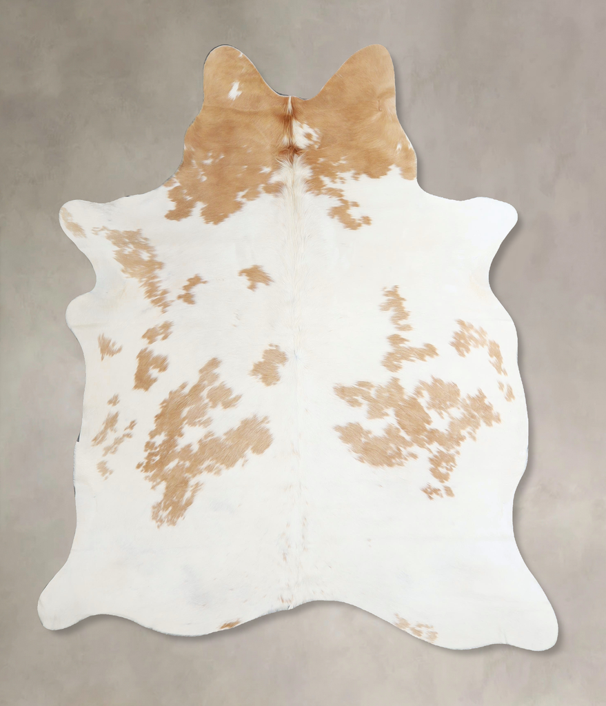 Beige and White Large Brazilian Cowhide Rug 6'0"H x 5'3"W #A45178 by Hudson Hides