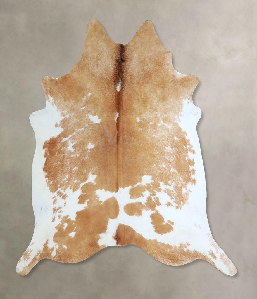 Beige and White X-Large Brazilian Cowhide Rug 7'0"H x 6'9"W #A45537 by Hudson Hides