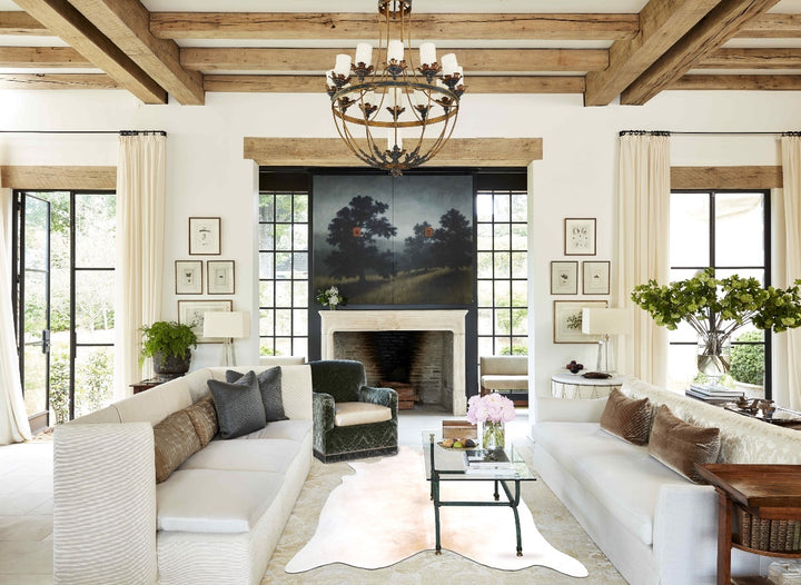 Ivory with Beige X-Large Brazilian Cowhide Rug 6'5"H x 6'5"W #A45907 by Hudson Hides