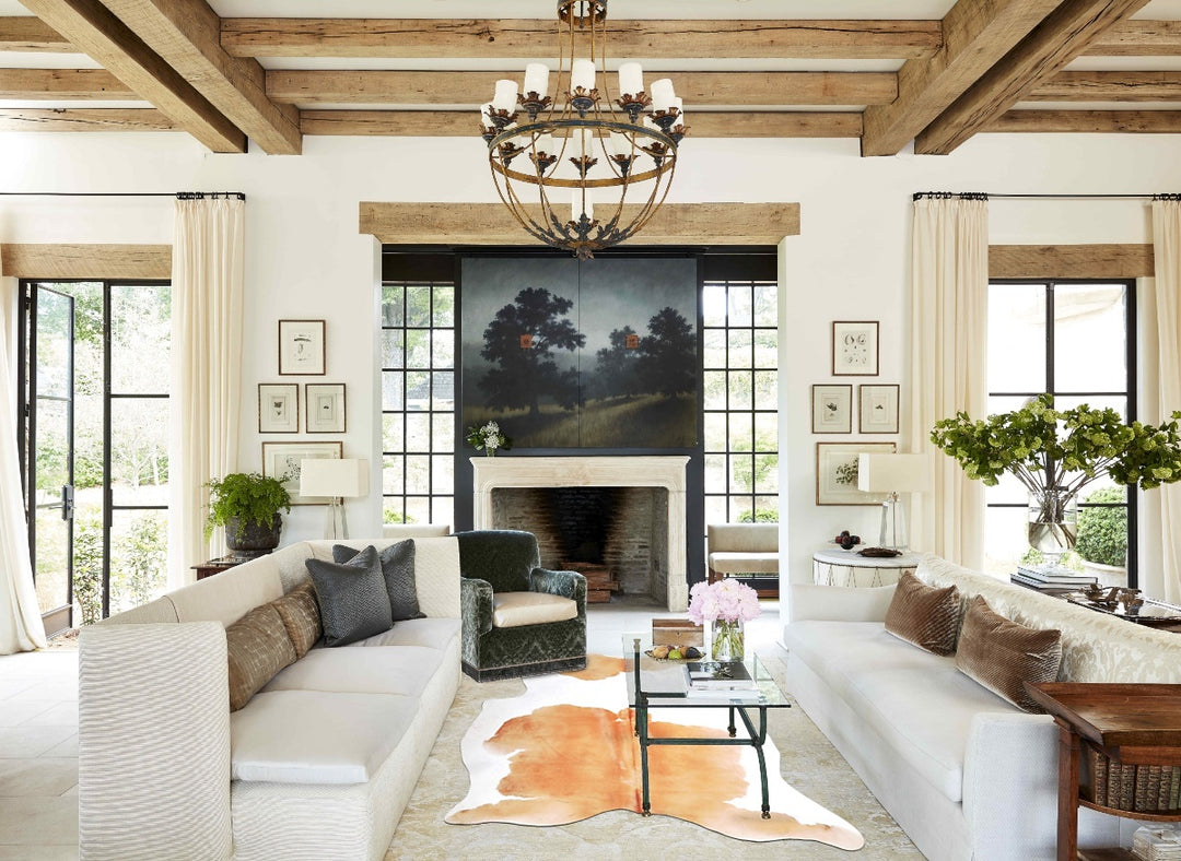 Beige and White X-Large Brazilian Cowhide Rug 6'10"H x 5'11"W #A45914 