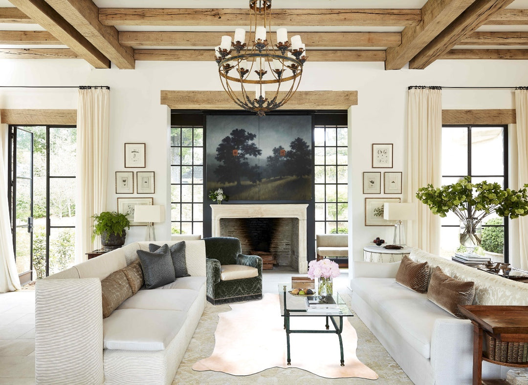 Ivory with Beige Large Brazilian Cowhide Rug 6'4"H x 5'5"W #A46010 by 