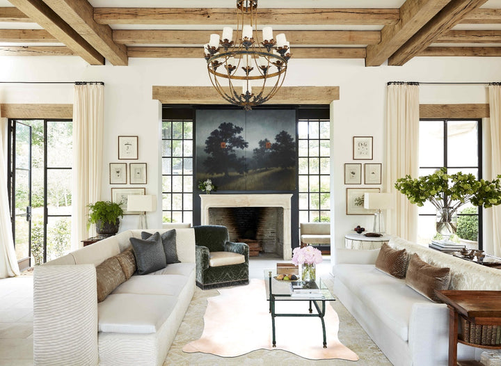 Ivory with Beige Large Brazilian Cowhide Rug 6'4"H x 5'5"W #A46010 by Hudson Hides