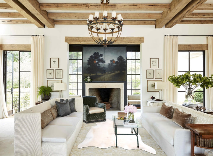 Ivory with Beige XX-Large Brazilian Cowhide Rug 7'5"H x 7'1"W #A46126 by Hudson Hides
