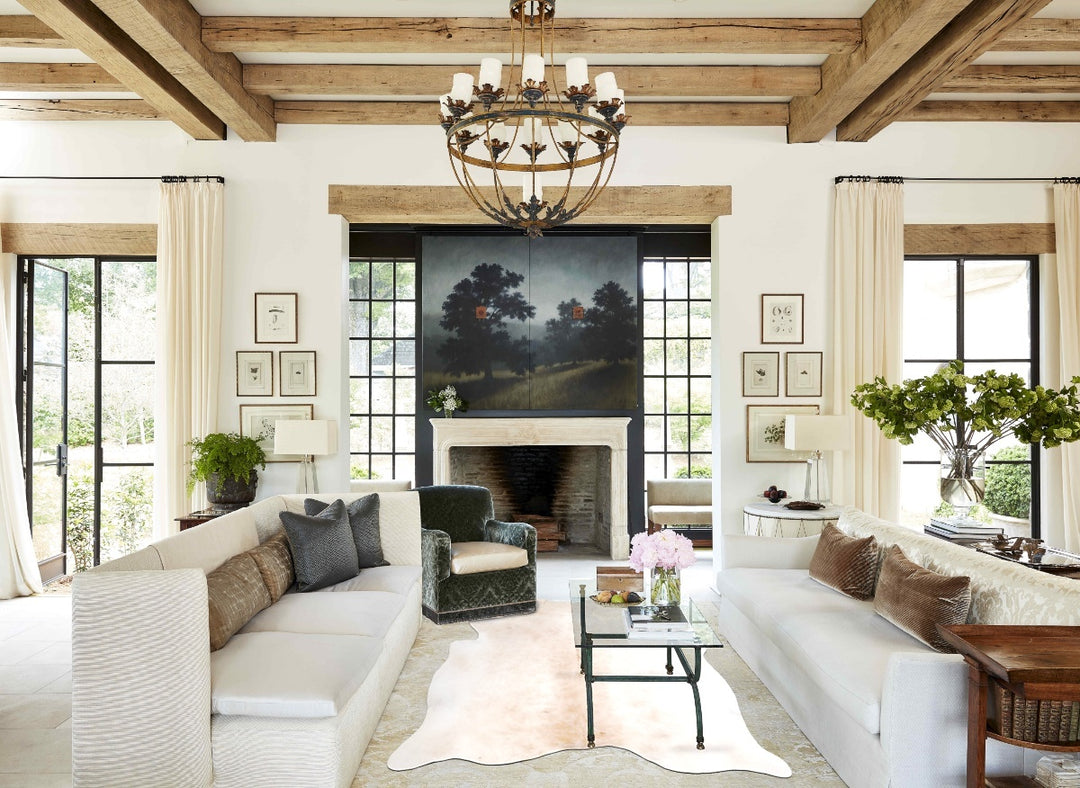 Ivory with Beige Large Brazilian Cowhide Rug 6'5"H x 5'9"W #A46180 by 