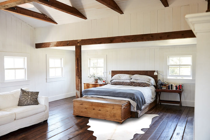 Ivory with Beige X-Large Brazilian Cowhide Rug 6'10"H x 6'9"W #A46183 by Hudson Hides