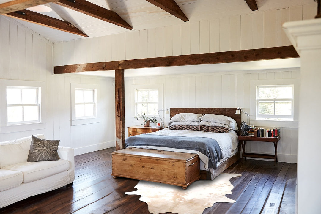 Beige and White Large Brazilian Cowhide Rug 6'11"H x 5'7"W #A46347 by 