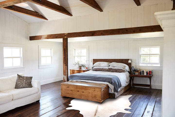 Ivory with Beige XX-Large Brazilian Cowhide Rug 7'6"H x 7'1"W #A46390 by Hudson Hides