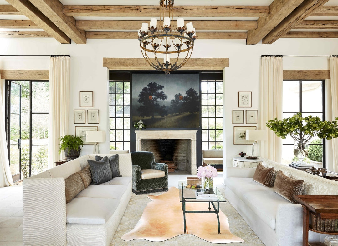 Beige X-Large Brazilian Cowhide Rug 7'7"H x 5'10"W #A46429 by Hudson H