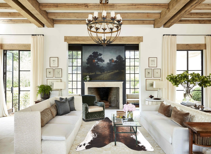 Grey with Beige Large Brazilian Cowhide Rug 5'1"H x 6'2"W #A46599 by Hudson Hides