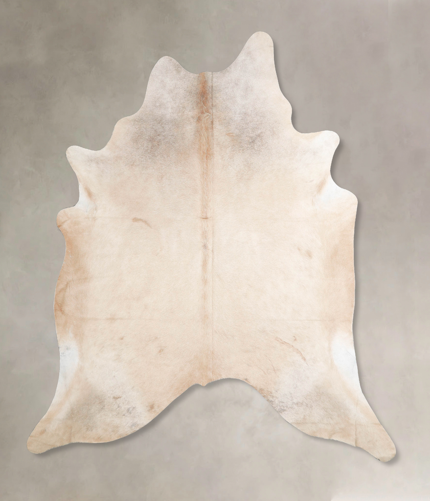 Ivory with Beige X-Large Brazilian Cowhide Rug 7'6"H x 6'6"W #A46607 by Hudson Hides