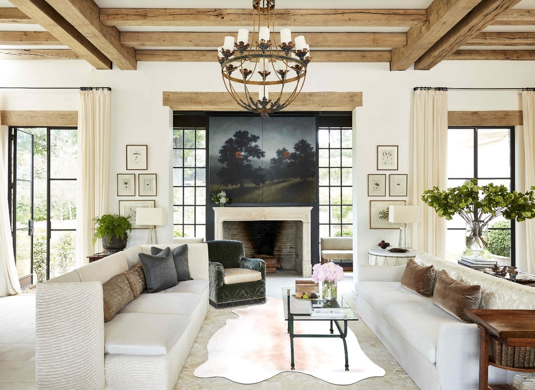 Ivory with Beige Large Brazilian Cowhide Rug 6'10"H x 5'8"W #A46608 by