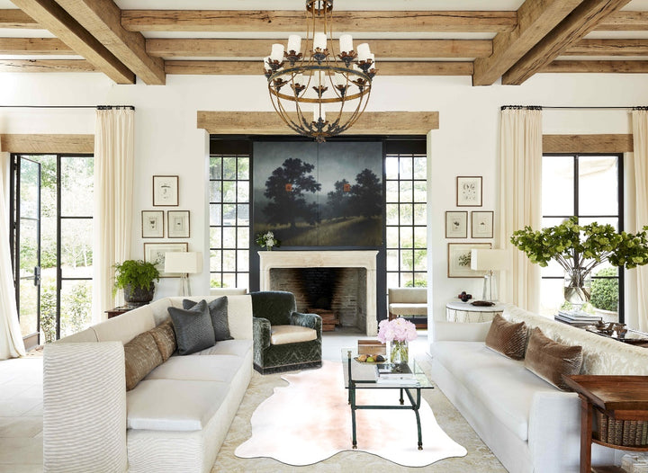 Ivory with Beige Large Brazilian Cowhide Rug 6'10"H x 5'8"W #A46608 by Hudson Hides