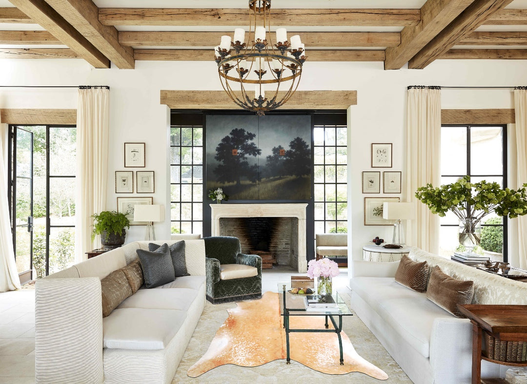 Beige XX-Large Brazilian Cowhide Rug 7'8"H x 7'1"W #A46627 by Hudson H