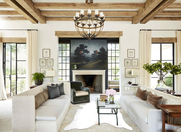 Ivory with Beige XX-Large Brazilian Cowhide Rug 8'1"H x 6'11"W #A46682 by Hudson Hides