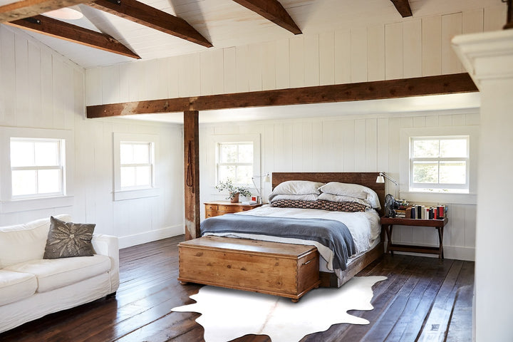 Ivory with Beige XX-Large Brazilian Cowhide Rug 8'1"H x 6'11"W #A46682 by Hudson Hides