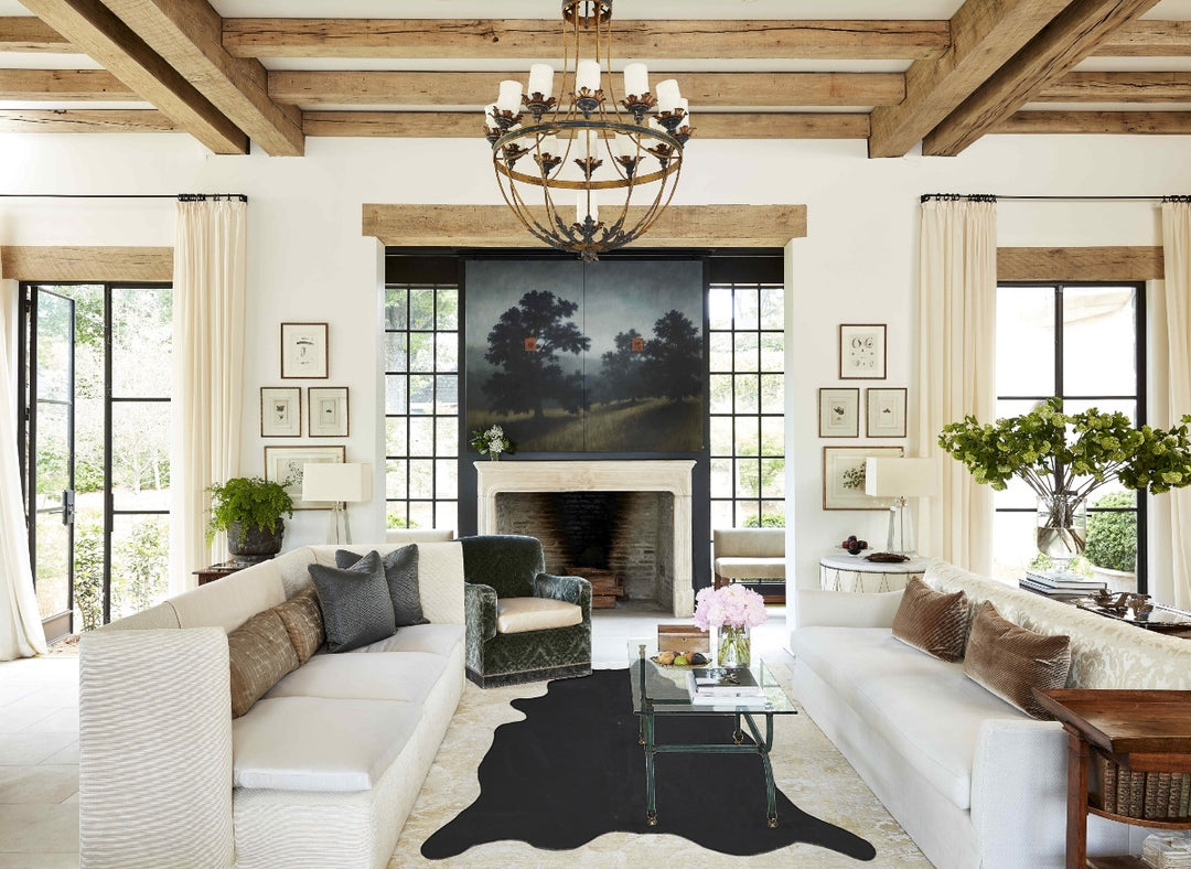 Solid Black XX-Large Brazilian Cowhide Rug 8'2"H x 6'10"W #A46767 by H