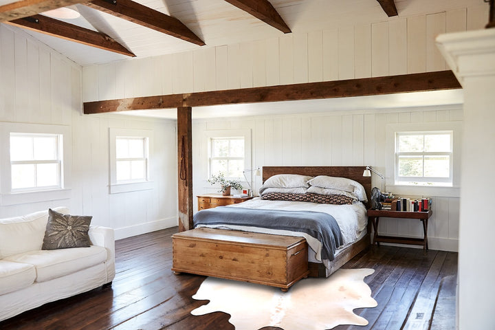 Beige and White X-Large Brazilian Cowhide Rug 6'4"H x 7'1"W #A47398 by Hudson Hides