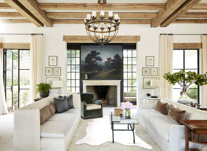 Ivory with Beige XX-Large Brazilian Cowhide Rug 8'0"H x 7'0"W #A47626 by Hudson Hides