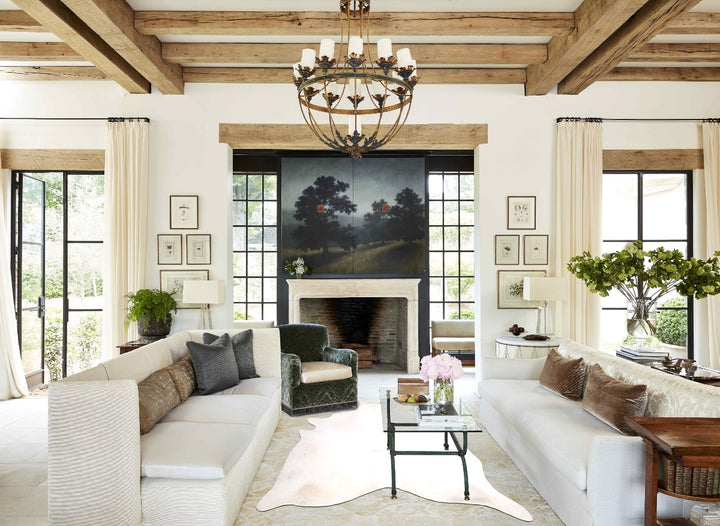 Ivory with Beige XX-Large Brazilian Cowhide Rug 8'7"H x 7'8"W #A47811 by Hudson Hides