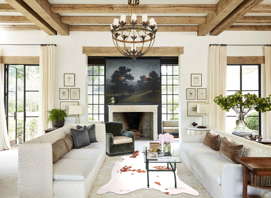 Brown and White X-Large Brazilian Cowhide Rug 7'3"H x 6'6"W #A47903 by