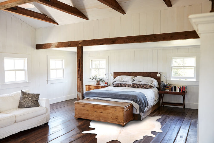 Beige and White XX-Large Brazilian Cowhide Rug 7'7"H x 7'0"W #A48082 by Hudson Hides