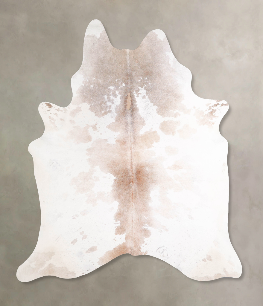 Beige and White X-Large Brazilian Cowhide Rug 7'7"H x 6'2"W #A48086 by Hudson Hides