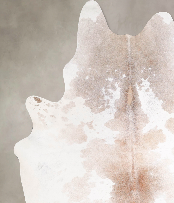 Beige and White X-Large Brazilian Cowhide Rug 7'7"H x 6'2"W #A48086 by Hudson Hides