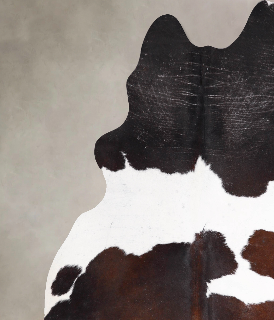 Chocolate and White X-Large Brazilian Cowhide Rug 7'6"H x 6'5"W #A4809