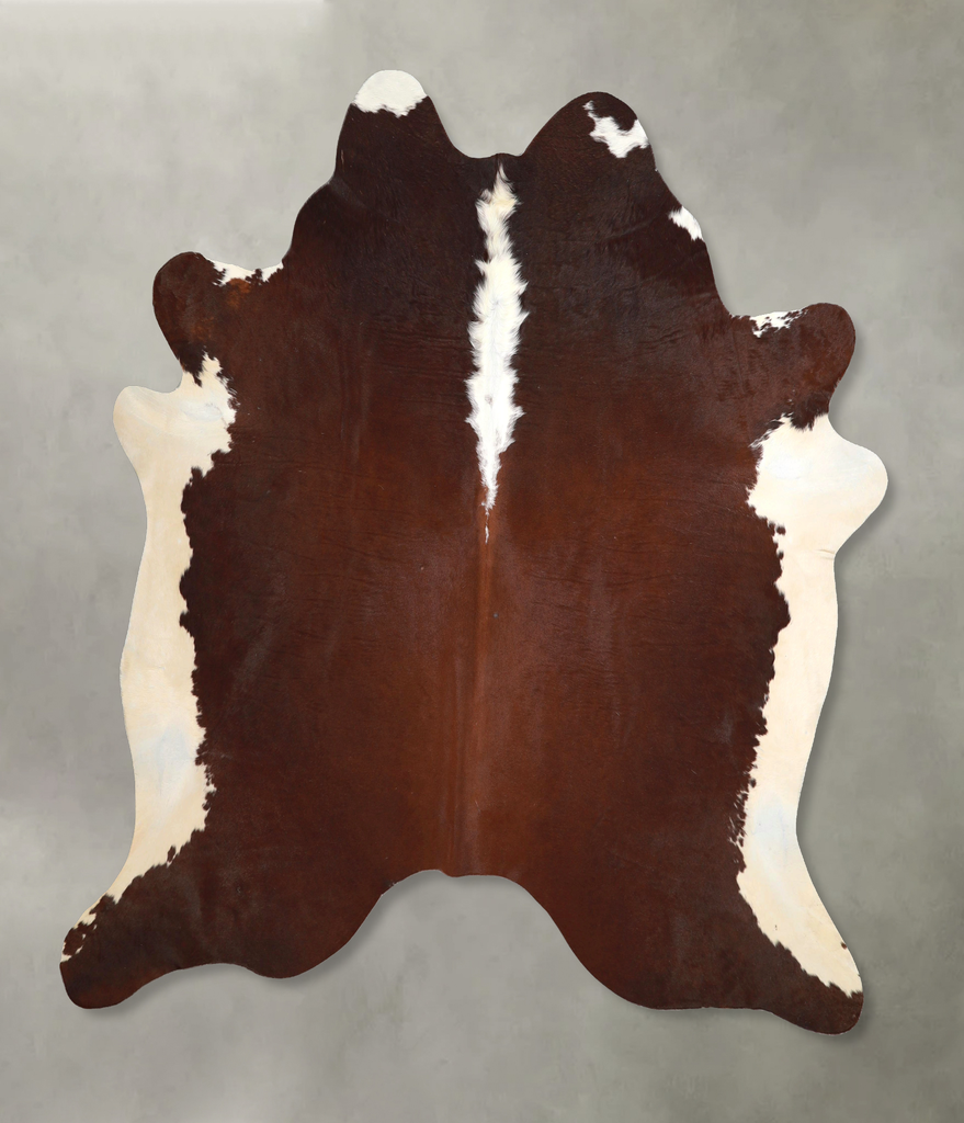 Brown and White Regular X-Large Brazilian Cowhide Rug 7'1"H x 6'10"W #A48912 by Hudson Hides
