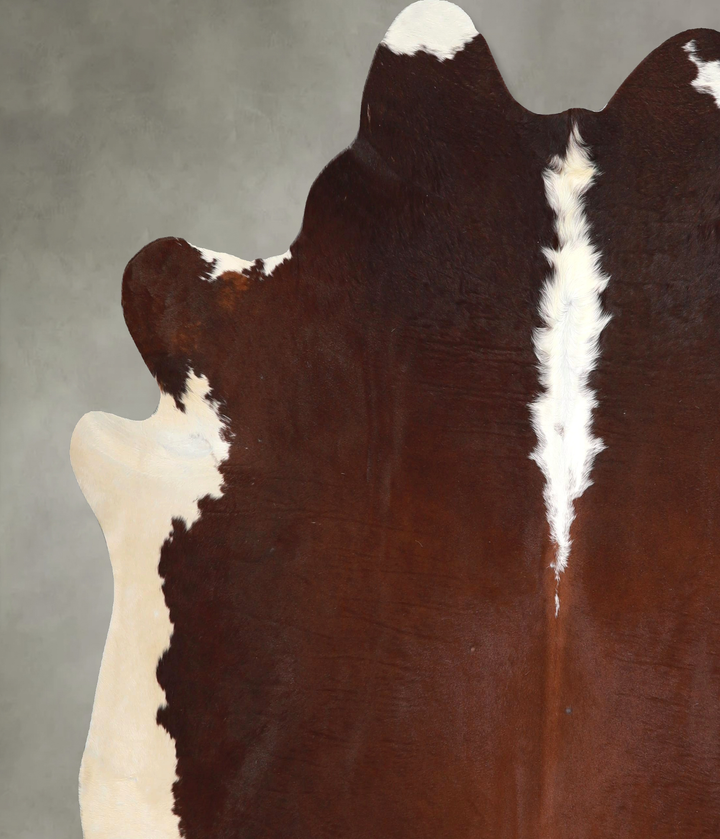 Brown and White Regular X-Large Brazilian Cowhide Rug 7'1"H x 6'10"W #A48912 by Hudson Hides