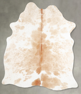 Beige and White Large Brazilian Cowhide Rug 6'0"H x 5'0"W #A55035 by Hudson Hides