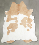 Beige and White X-Large Brazilian Cowhide Rug 7'1"H x 6'7"W #A55303 by Hudson Hides