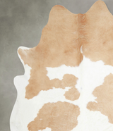 Beige and White X-Large Brazilian Cowhide Rug 7'1"H x 6'7"W #A55303 by Hudson Hides