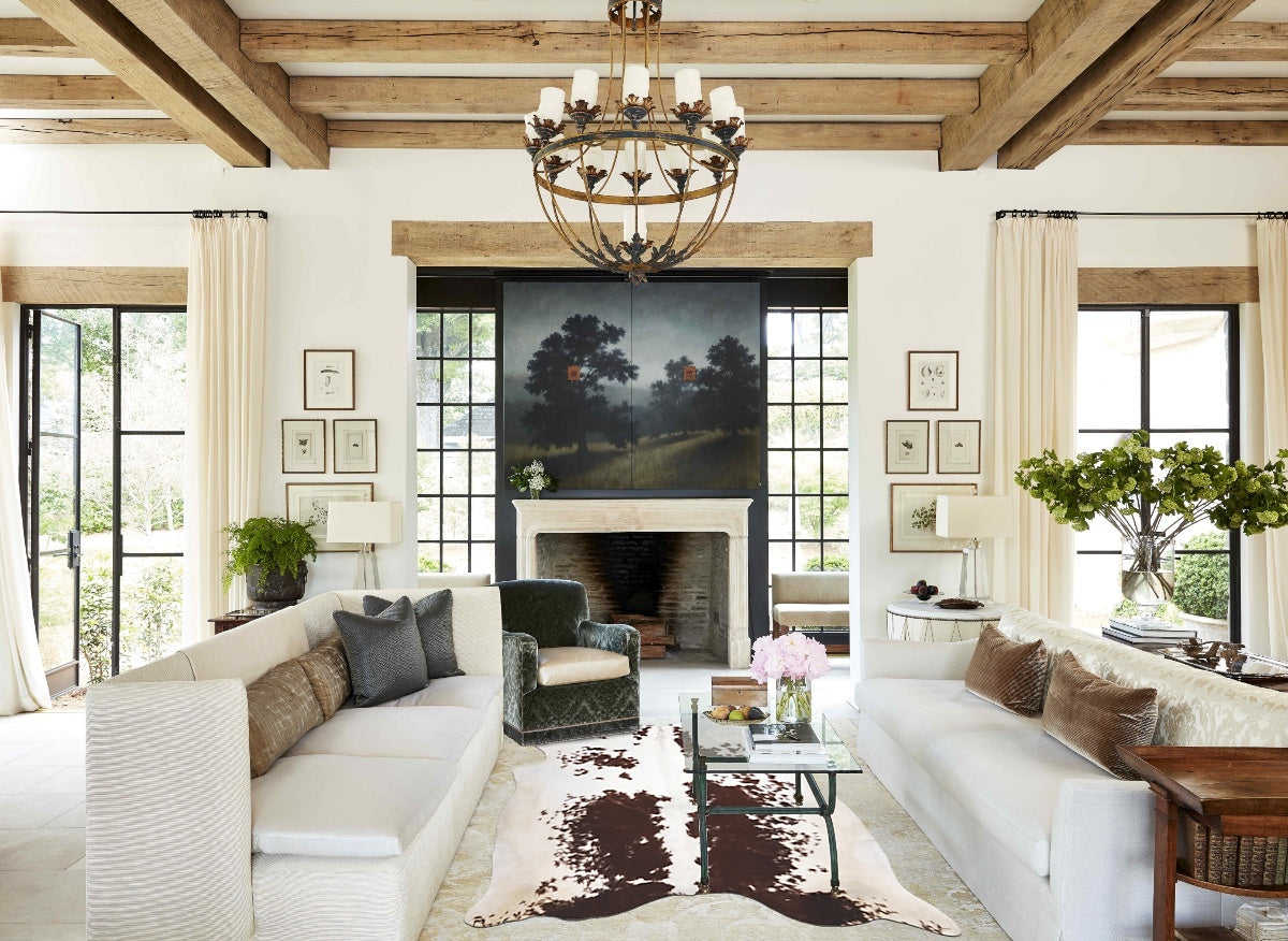 Brown and White XX-Large Brazilian Cowhide Rug 7'10"H x 6'8"W #B10089 by Hudson Hides