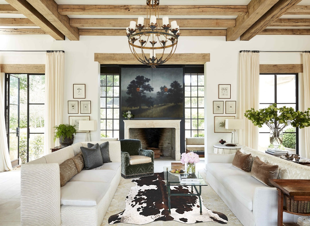 Tricolor X-Large European Cowhide Rug 7'3"H x 6'10"W #B11982 by Hudson