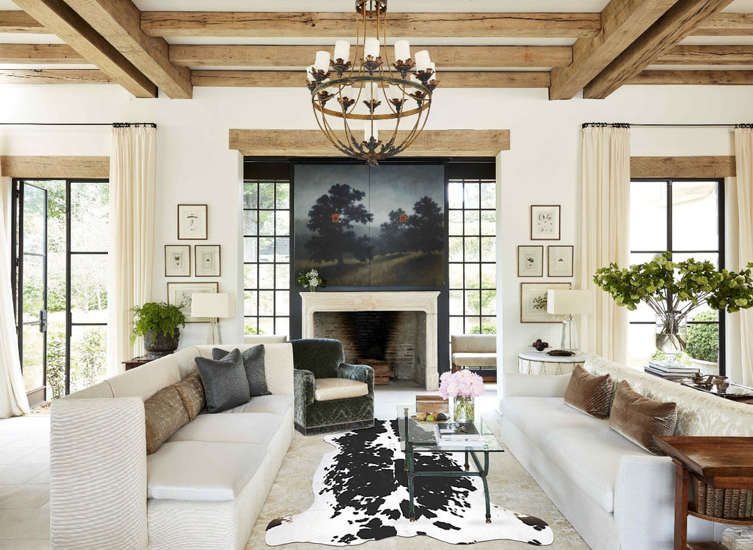 Black and White X-Large European Cowhide Rug 6'8"H x 6'1"W #B12190 by 